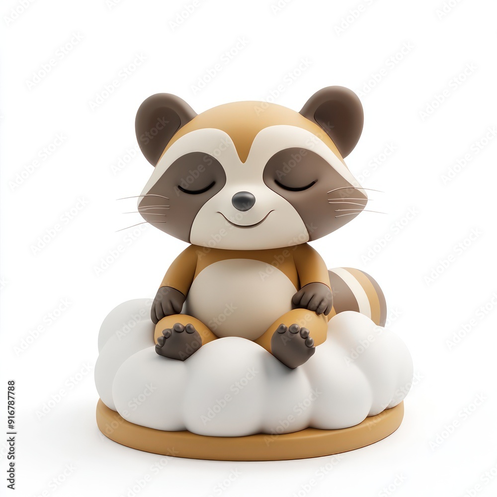 Fototapeta premium A raccoon is sitting on a cloud and appears to be sleeping