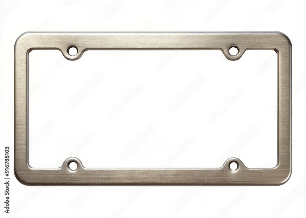 Rugged silver steel license plate frame with a brushed finish and screws, adding a touch of industrial chic to any vehicle's exterior.