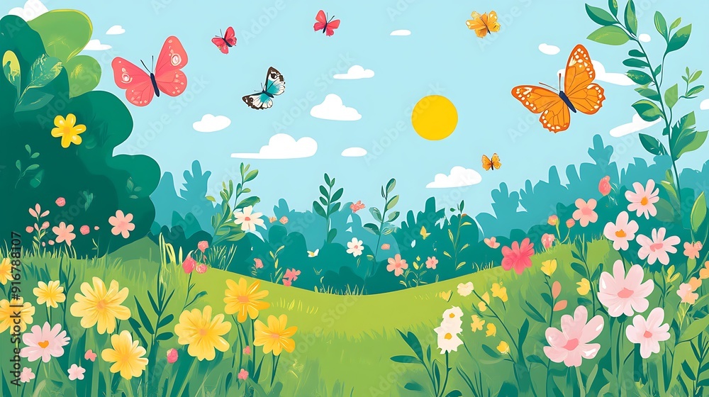 Springtime Meadow with Butterflies Springtime Meadow with Butterflies