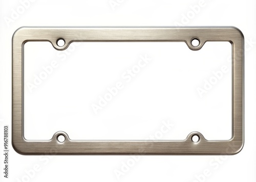 Rugged silver steel license plate frame with a brushed finish and screws, adding a touch of industrial chic to any vehicle's exterior.