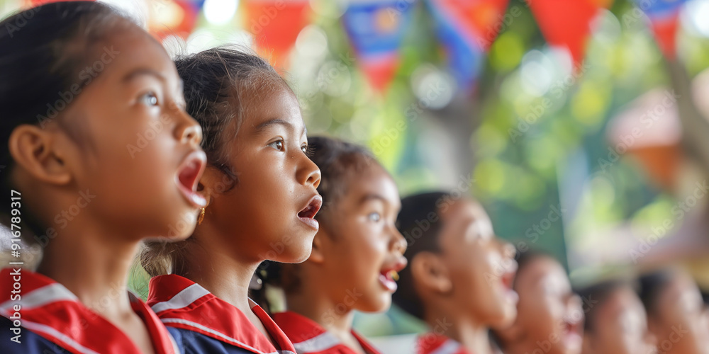 Obraz premium Happy Schoolgirls Singing in Harmony, Creating Beautiful Memories 