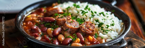 Baiao de Dois Traditional Brazilian Dish with Rice Beans Sausage and Rennet Cheese photo