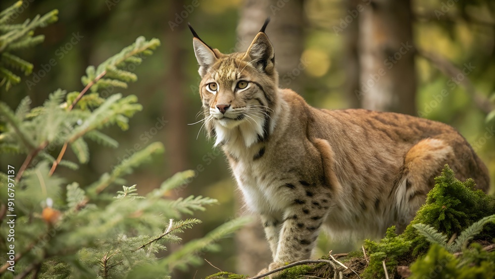 chose-up photo of a bobcat in a forest chose-up photo of a bobcat in a forest