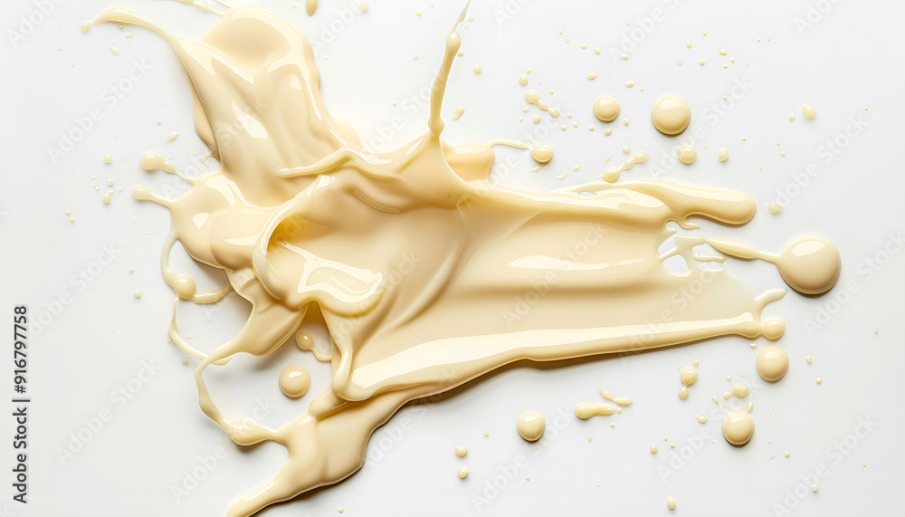 Spilled tasty condensed milk isolated on white, top view