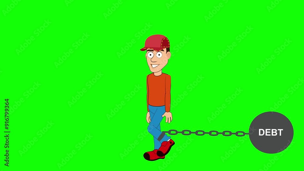 Man and his debt animtion in green screen background Man and his debt animtion in green screen background
