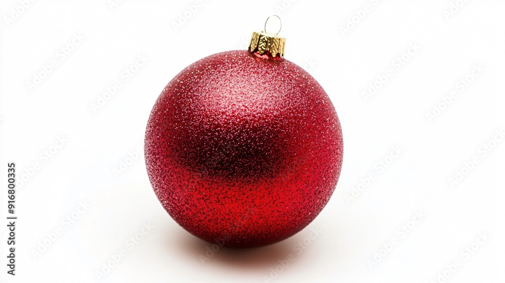 Textured, glittery red christmas ball ornament on a white background Textured, glittery red christmas ball ornament on a white background