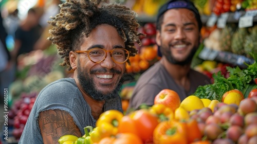 Happy Man Shopping for Fresh Produce at a Market.