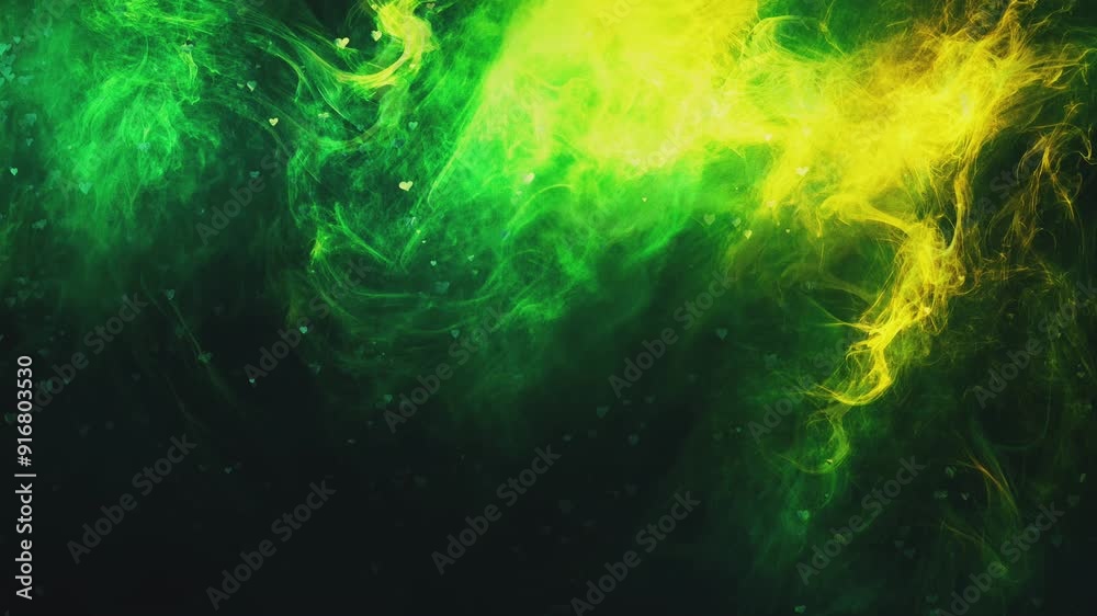 Abstract green and yellow smoke with heart shapes on black background. Abstract green and yellow smoke with heart shapes on black background.