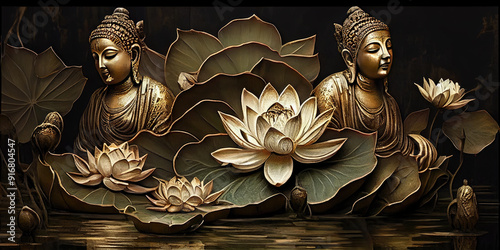 Luxurious Buddha 3D Mural – Elegant Design Perfect for Spas and High-End Hotels, Featuring a Detailed Buddha Sculpture in a Serene, Opulent Setting