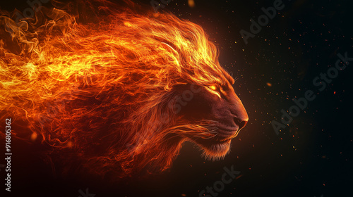 lion head in flames