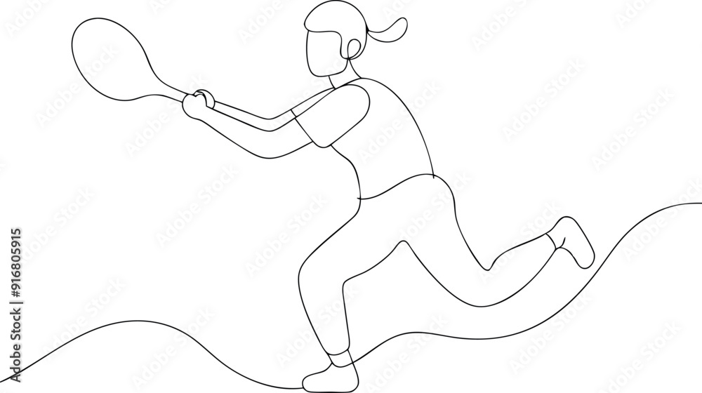 Continuous Line Drawing of a Tennis Player in Action