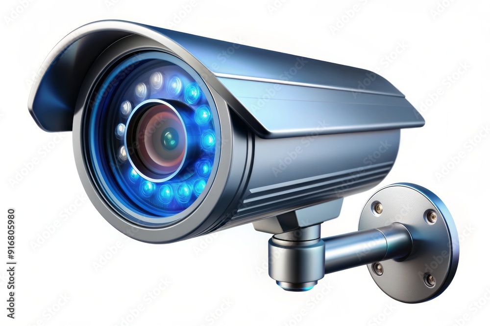A sleek, modern surveillance camera icon with a metallic finish and glowing blue lens, symbolizing security and monitoring in a digital age. A sleek, modern surveillance camera icon with a metallic finish and glowing blue lens, symbolizing security and monitoring in a digital age.