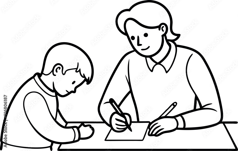 Parent Teaching Child To Write At Table Parent Teaching Child To Write At Table