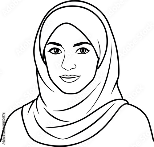 Line Art Illustration of Woman Wearing Hijab