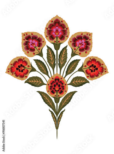 Abstract Indian floral design on white background