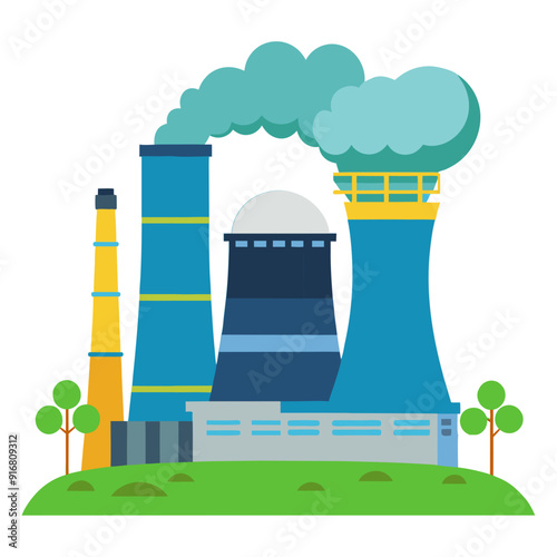 nuclear power plant on white