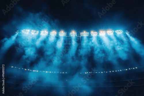 dramatic stadium lights piercing through a dark night sky powerful beams create an atmospheric glow perfect for capturing the anticipation of a big game