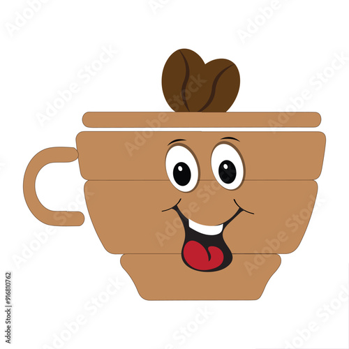 Coffee Cup Mascot Logo, a fun mascot logo of a coffee cup smiling with various expressions, perfect for coffee shops and cafes looking for a friendly