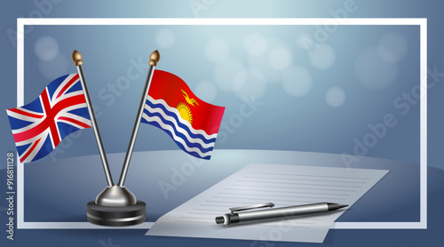 United Kingdom and Kiribati Small national flag on bokeh background, cooperative relationship