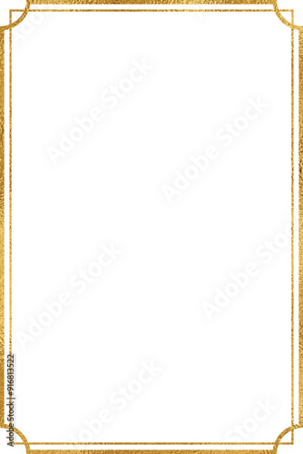 Gold foil rectangle frame ,vintage border with 4x6 aspect ratio for invitation, card, social story post, cutout, isolated on transparent background.