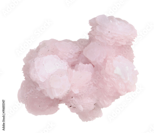 Pink manganoan calcite crystals from 2nd Sovetskii Mine, Dalnegorsk, Russia. Collection mineral isolated on white background