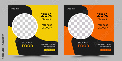 Fast Food Flyer Design Template cooking, cafe and restaurant menu, food ordering, junk food. Pizza, Burger, French fries and Soda. Vector illustration for banner, poster, flyer, cover, menu, brochure.