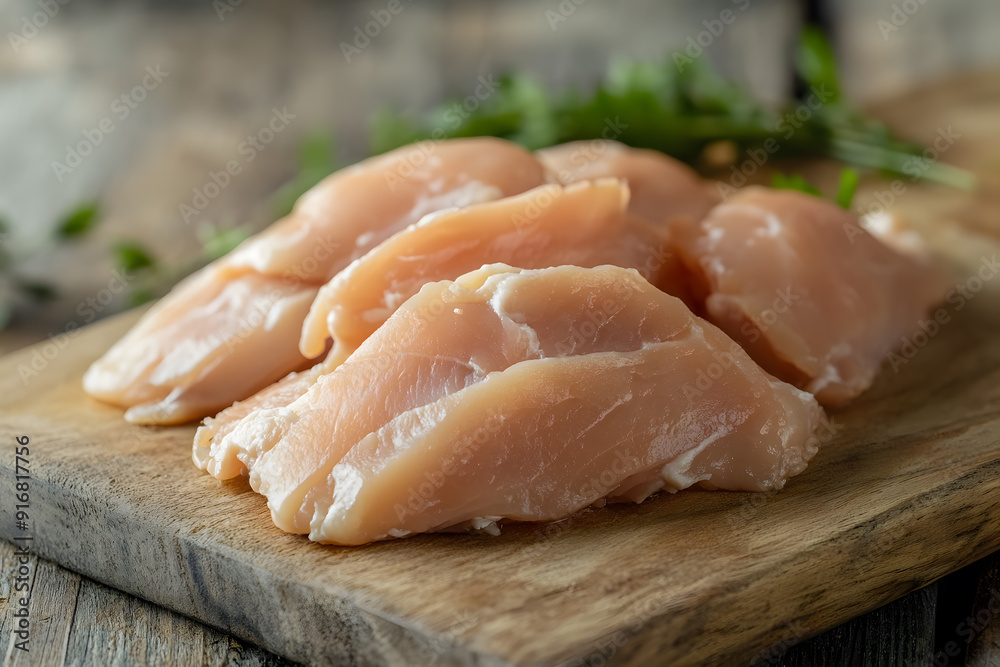 Raw chicken meat on a wooden board commercial advertising photo Raw chicken meat on a wooden board commercial advertising photo
