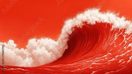 A visually striking red ocean wave captured in dramatic motion, showcasing the natural beauty and power of water in an abstract setting. photo