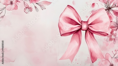 Wallpaper Mural Delicate pink bow on a soft watercolor floral background, perfect for invitations and celebrations. Torontodigital.ca