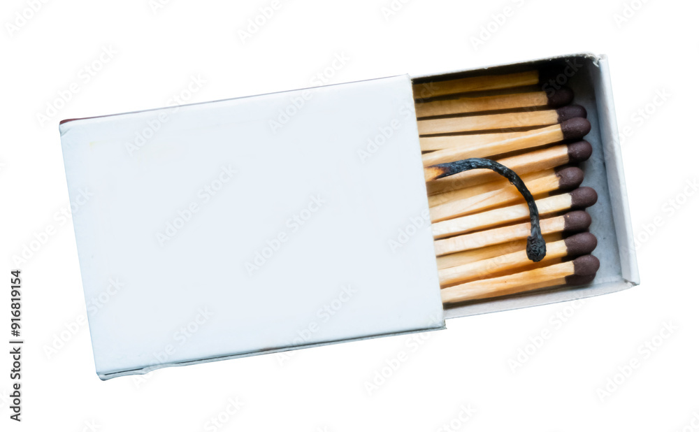 Burning matches in an open box isolated on white Burning matches in an open box isolated on white