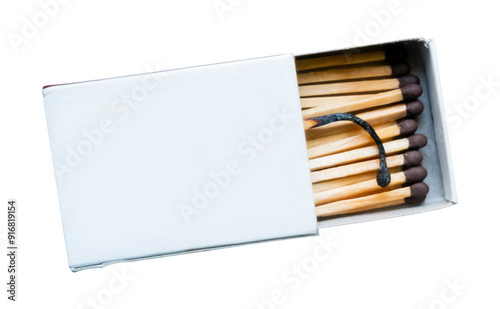 Burning matches in an open box  isolated on white