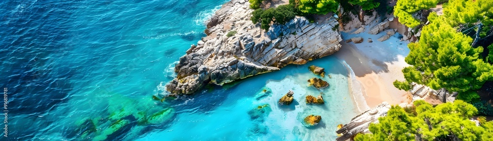 Aerial View of Turquoise Water and Sandy Beach. Aerial View of Turquoise Water and Sandy Beach.