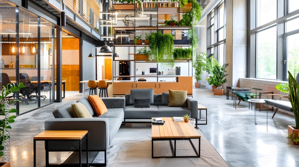 Modern Office Lounge with Greenery. Modern Office Lounge with Greenery.