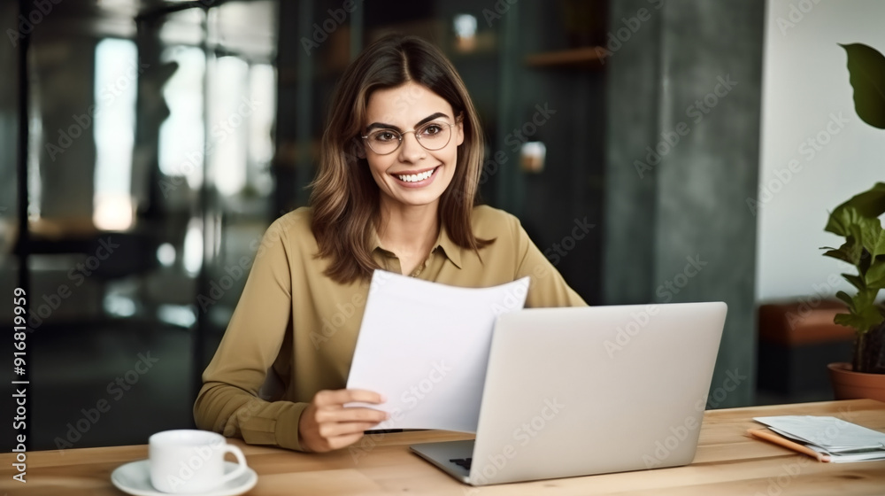 portrait of businesswoman sitting at desk with papers. portrait of businesswoman sitting at desk with papers.