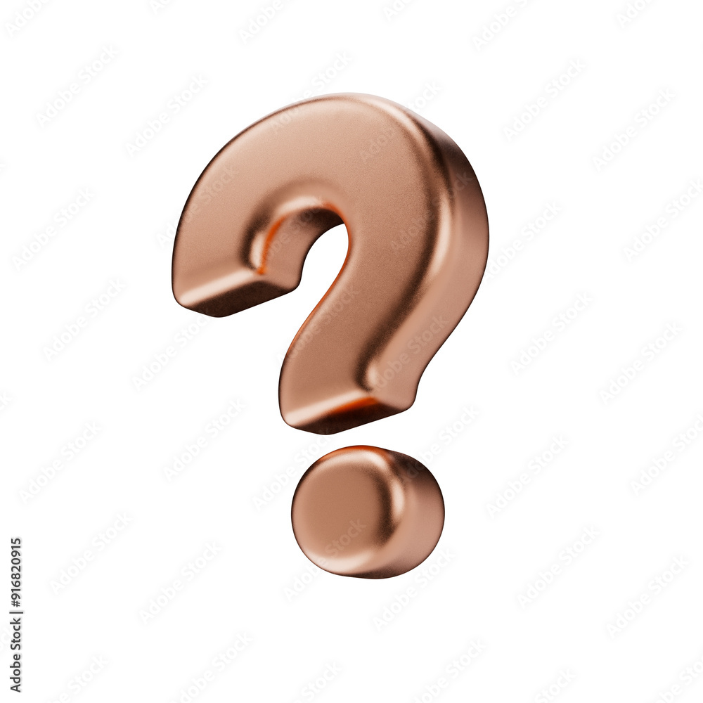 Question mark icon. Punctuation mark isolated on a transparent background. 3D render of an icon in copper with a matte texture. Question mark icon. Punctuation mark isolated on a transparent background. 3D render of an icon in copper with a matte texture.