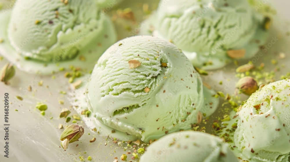 Close up of pistachio ice cream dessert Close up of pistachio ice cream dessert