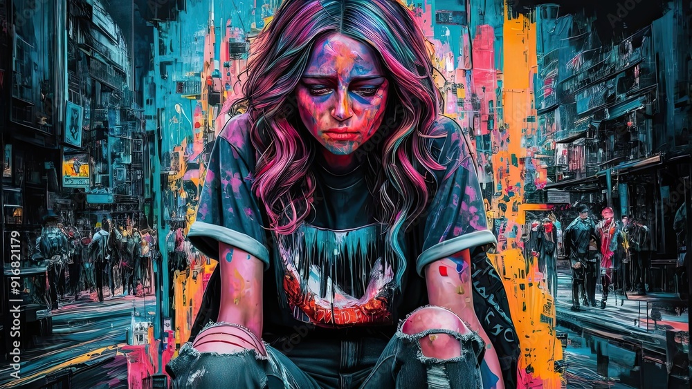 Fototapeta premium Colorful Woman in a City Street