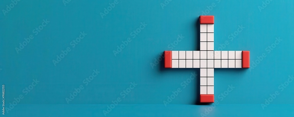 Fototapeta premium Crossword puzzle, partially filled grid, flat design illustration