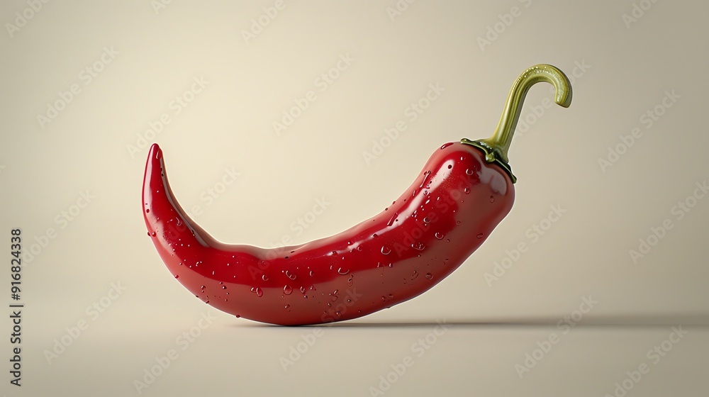 Closeup of a shiny red chili pepper, side view, neutral background, minimalistic Closeup of a shiny red chili pepper, side view, neutral background, minimalistic