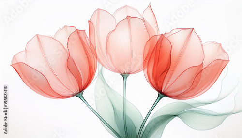 Piękne delikatne tulipany na białym tle, tapeta dekoracja generative ai  © Elżbieta Kaps