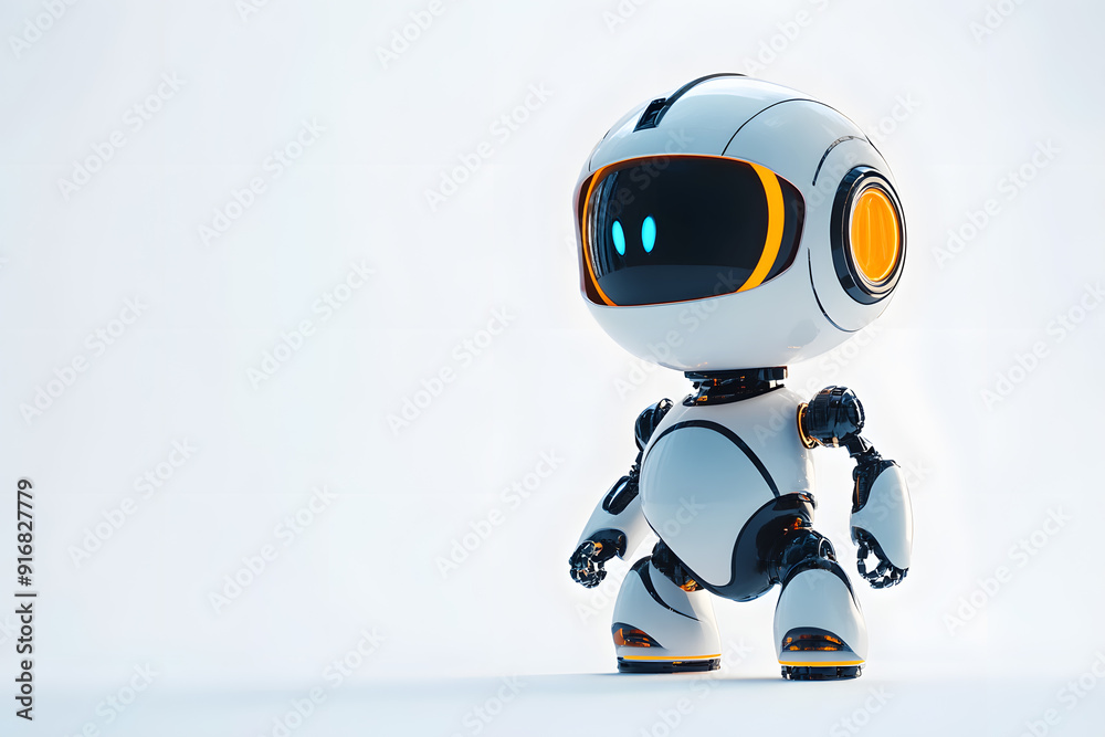 Cute cartoon 3D robot isolated on white background Cute cartoon 3D robot isolated on white background