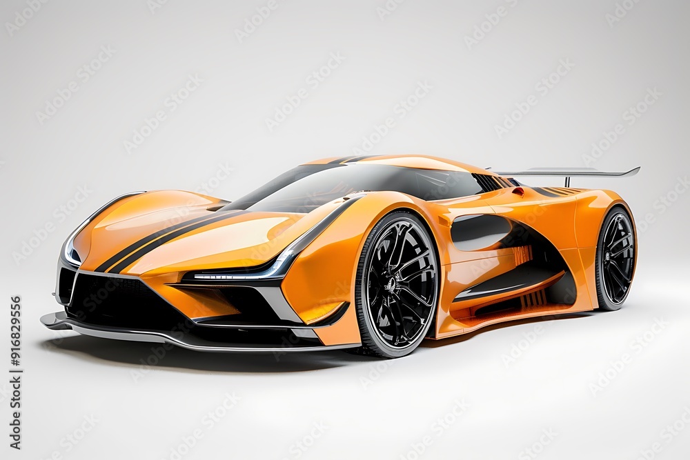 Fototapeta premium Black and orange supercar - studio shot - 3D Illustration