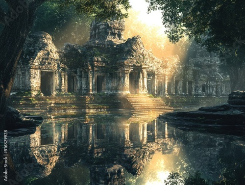 Ancient Temple Reflecting in Still Waters