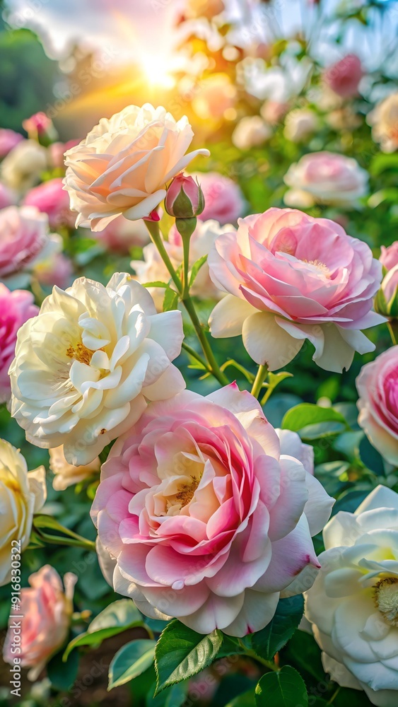 Pink rose flowers with a bright and beautiful morning atmosphere