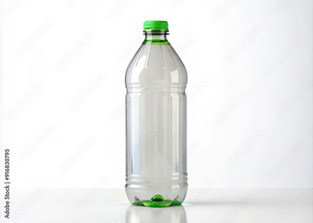 Isolated empty clear plastic bottle standing upright on a clean white background, symbolizing eco-friendly recycling and waste management concept. Isolated empty clear plastic bottle standing upright on a clean white background, symbolizing eco-friendly recycling and waste management concept.
