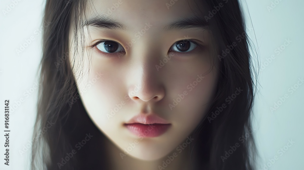The front photo of an Asian girl, with a clear face and an upper body photo. The front photo of an Asian girl, with a clear face and an upper body photo.