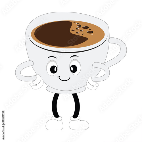 Coffee Cup Mascot Logo, a fun mascot logo of a coffee cup smiling with various expressions, perfect for coffee shops and cafes looking for a friendly