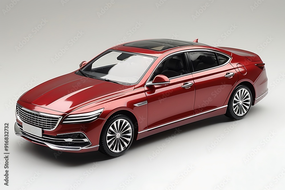 Obraz premium Red Sedan Car Isolated side view. 3D rendering