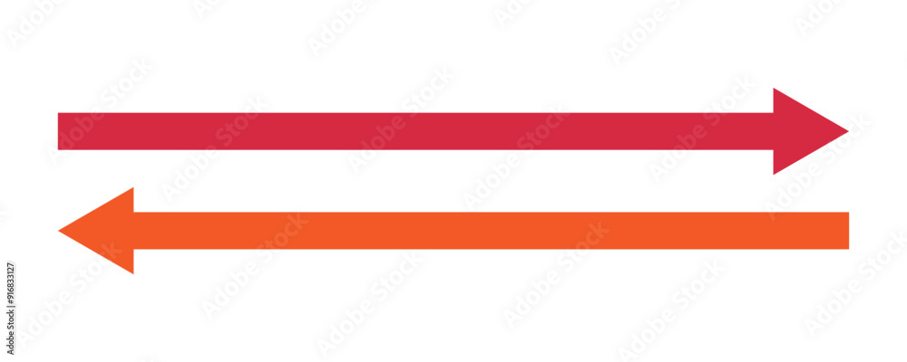 Long arrow icons set. Vector set of trendy long arrows left and right in flat style. Red and orange large forward left or right pointing solid long arrow icon sketched as vector symbol. Long arrow icons set. Vector set of trendy long arrows left and right in flat style. Red and orange large forward left or right pointing solid long arrow icon sketched as vector symbol.