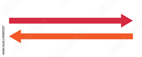 Long arrow icons set. Vector set of trendy long arrows left and right in flat style. Red and orange large forward left or right pointing solid long arrow icon sketched as vector symbol.